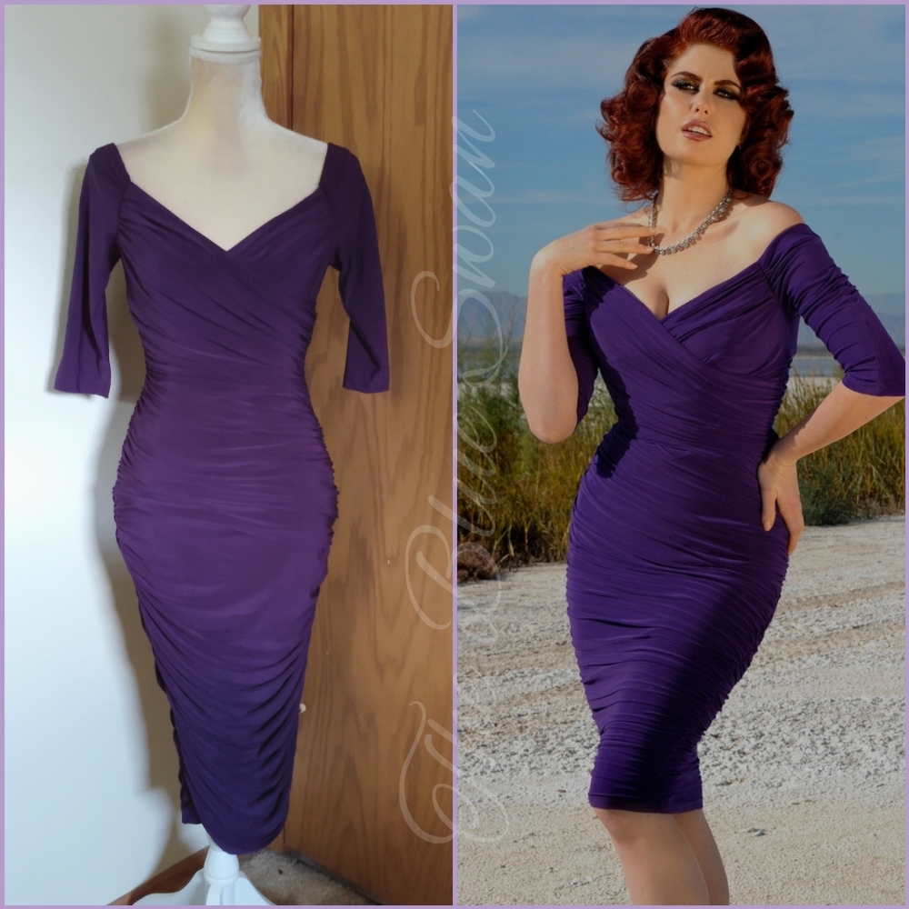 VGUC Pinup Couture Monica Purple Wiggle Dress No Zip S - Picture 1 of 5